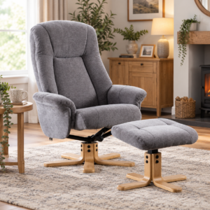 Elliott Fabric Swivel chair and footstool