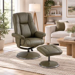 Monty Leather Swivel chair and footstool