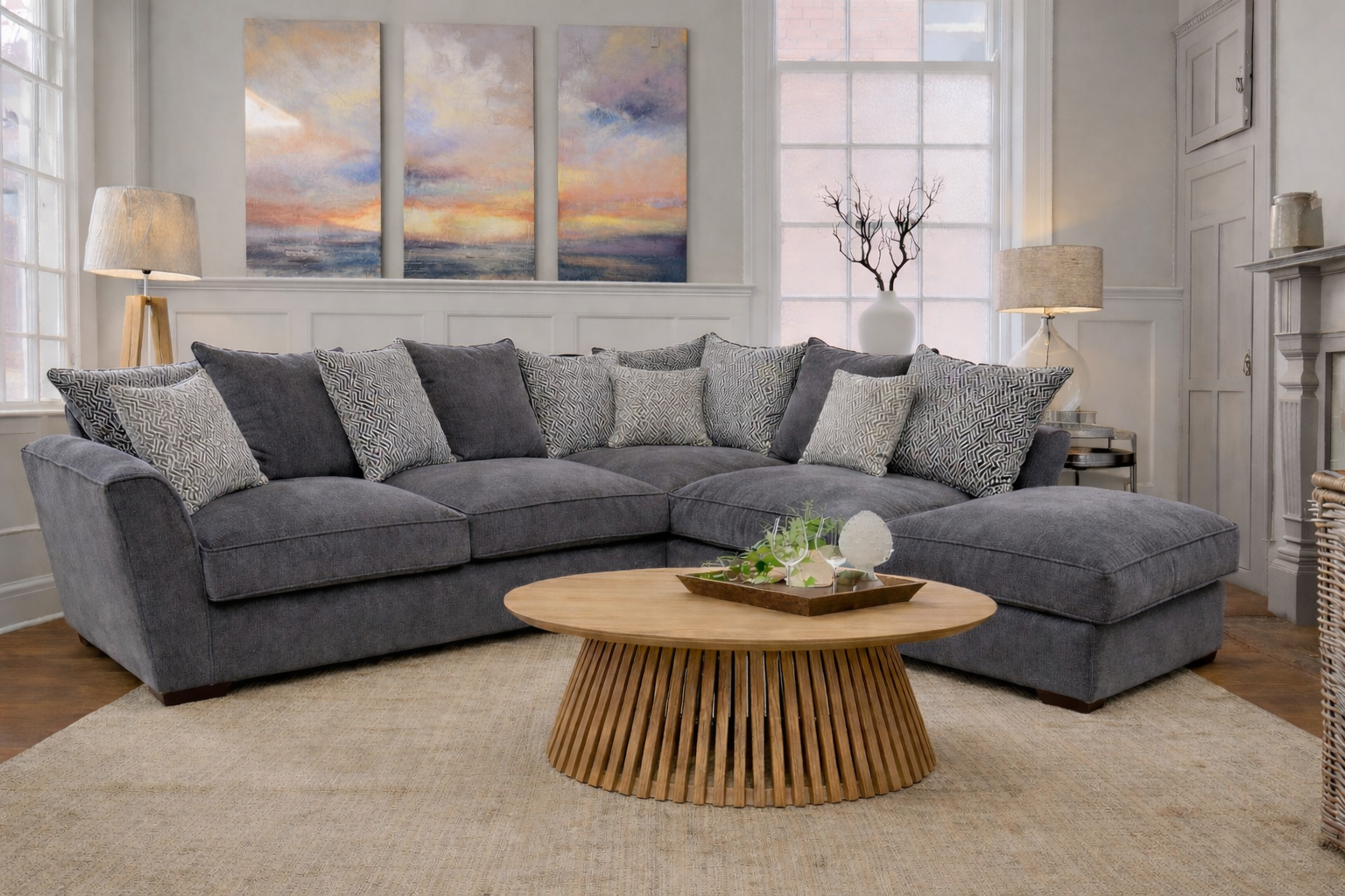 milford corner sofa in charcoal