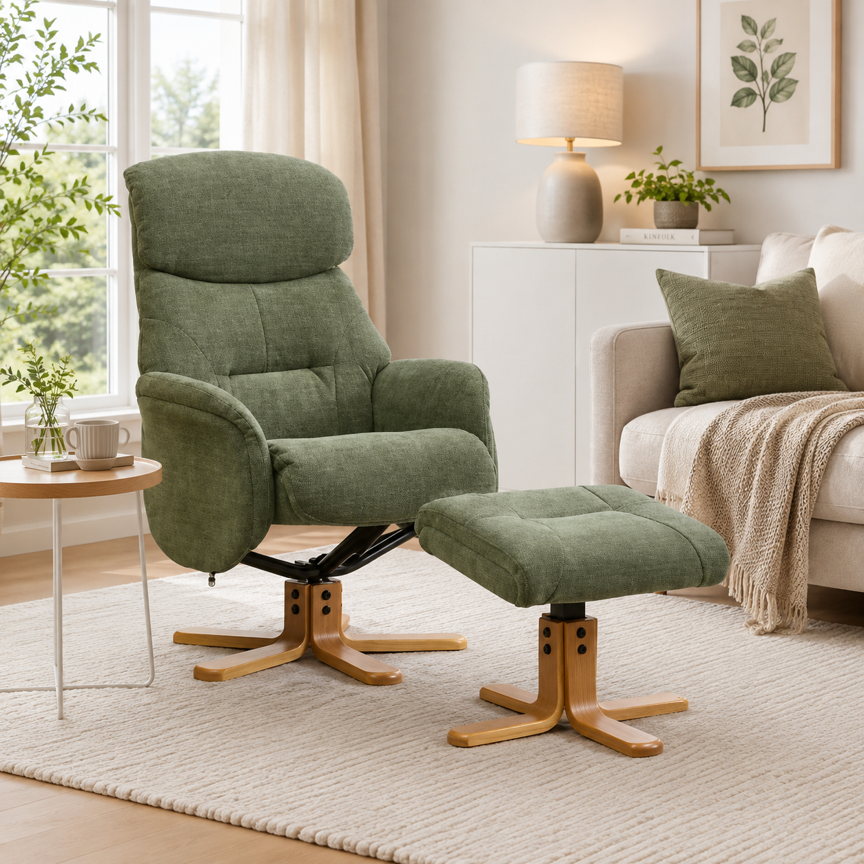 Mayfair chair and footstool Mayfair chair and footstool in green